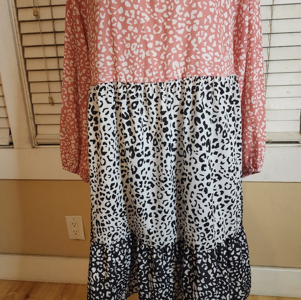 SHEIN Women's Leopard Print Colorblock Dress - Picture 6 of 11